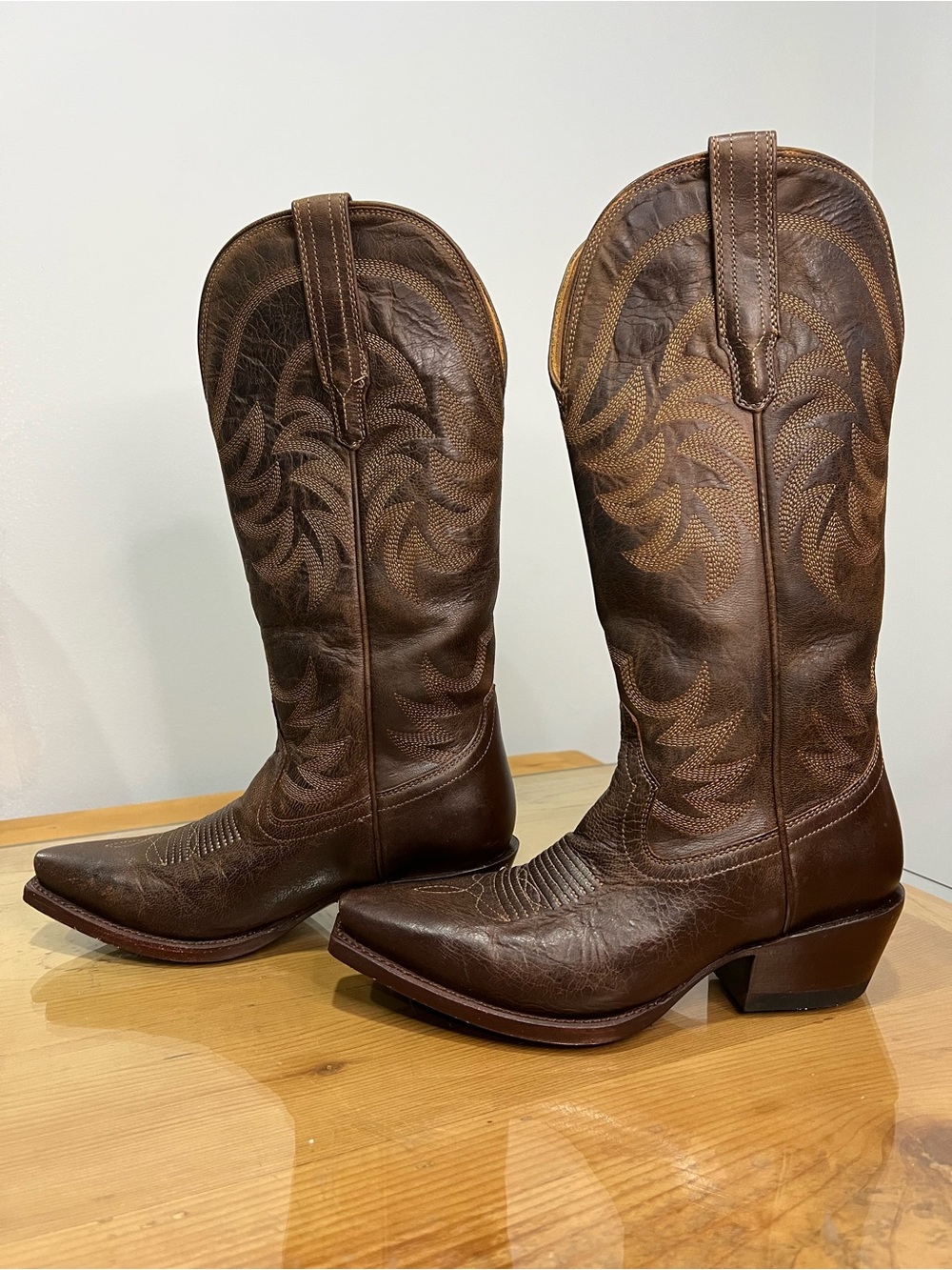 Tecovas Annie cafe Brown Leather Western Heeled Boots